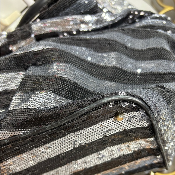 Kate Spade rare STORYBOOK LINING black and silver sequin striped tote bag EUC - Picture 12 of 14